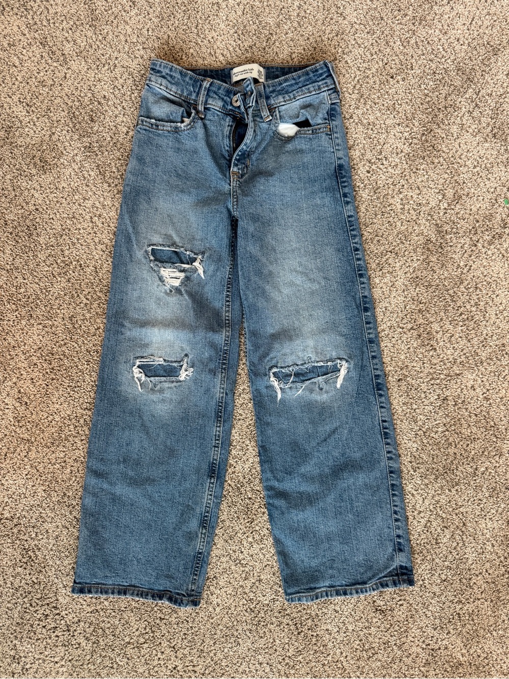 abercrombie kids ripped straight-leg blue denim jeans